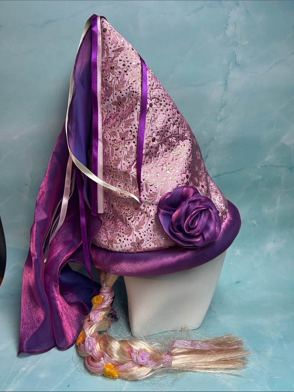 Disney Parks Cap Girls Floral Princess Rapunzel Braided Hair Tangled Pointy Hat